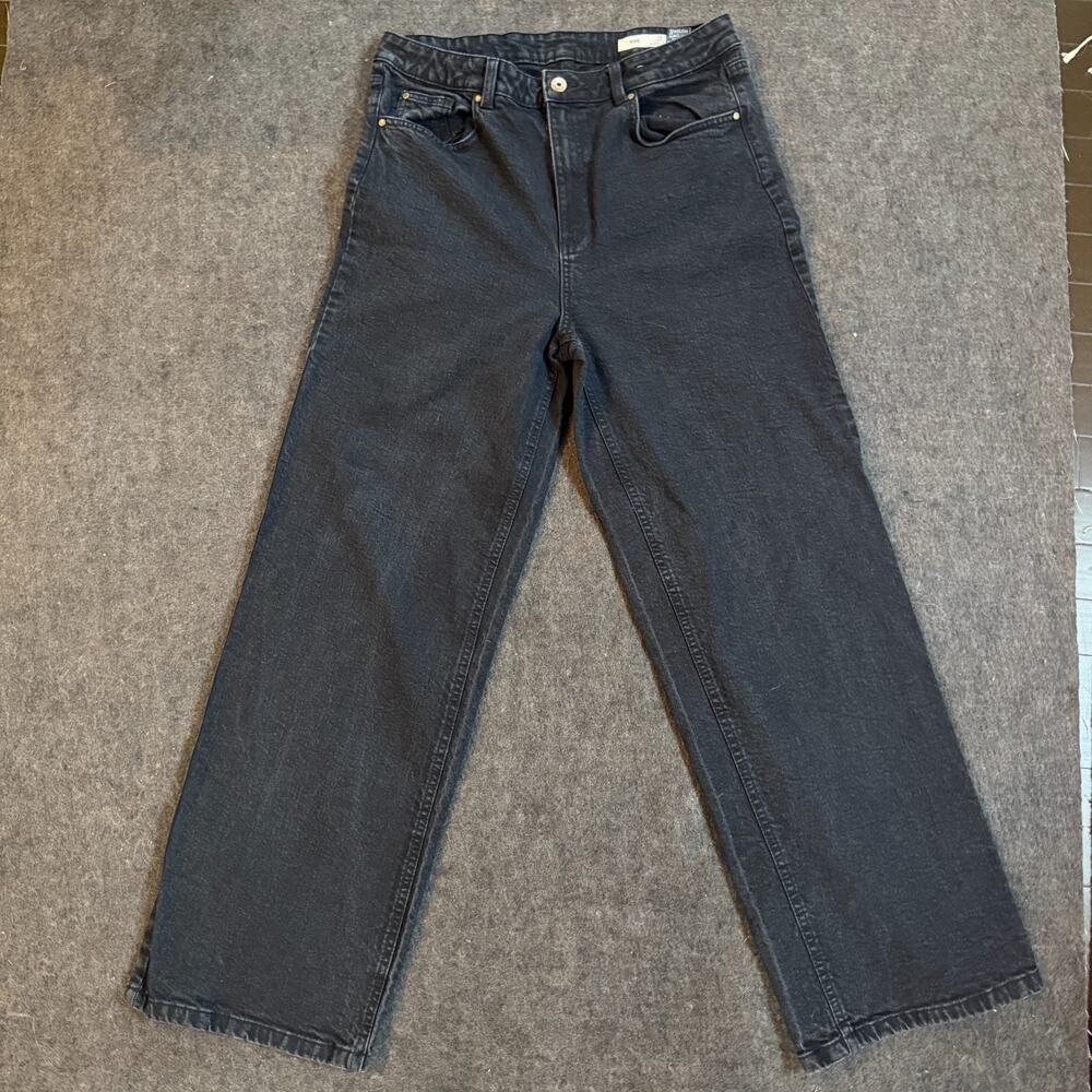 M&S Denim Wide Leg Jeans Women’s 16 Long Black High Rise Straight Marks & Spence